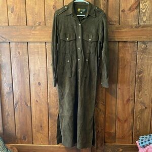 Hunting World Brown Leather Long Sleeve Button-Up Dress